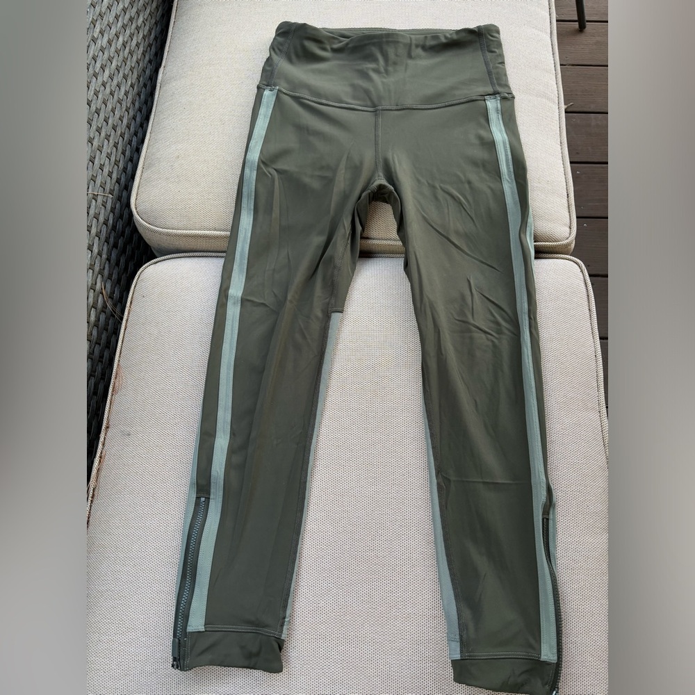 Lululemon Workout Pants in Olive Green With 6.5” Zipper at The Leg Opening